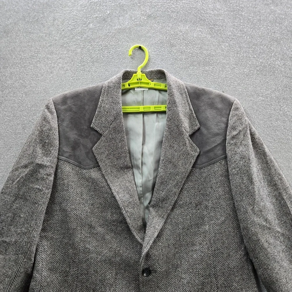 VINTAGE Pendleton Men Blazer 44 LONG 90s USA Gray Wool Herringbone Sport Coat